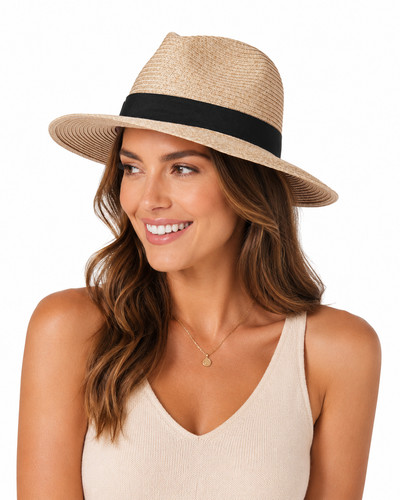 Unisex straw fedora hat - straw,