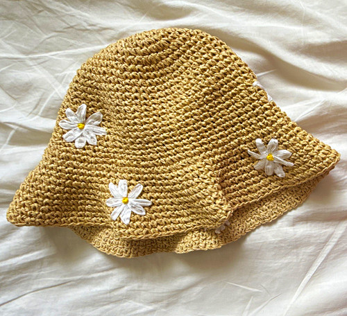 Beige straw crochet sun - sun, hat
