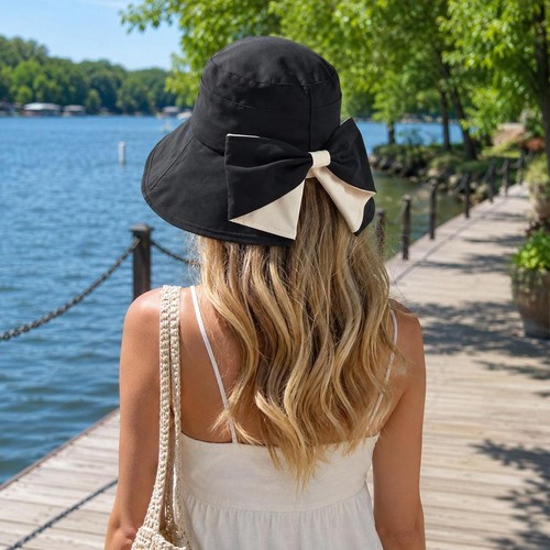 Ladies bowknot wide brim sun - bowknot,